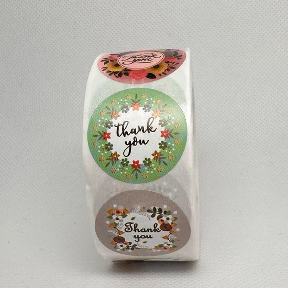 Thank You Sticker Adhesive Label Envelope Seal Decorative Package Flower 1" - Picture 4 of 4